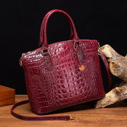 Crocodile Embossed Leather Handbag - Classic Shoulder Bag