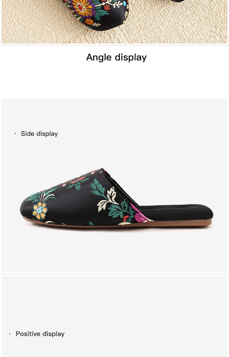 Plush Embroidered House Slippers with Rubber Sole