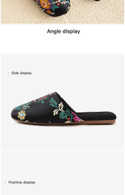Plush Embroidered House Slippers with Rubber Sole