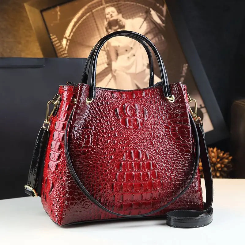 Genuine Leather Crocodile Print Tote - 2025 Trend Bucket Bag