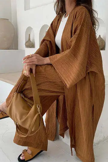 Longline Wide-Leg Pant Set - High Waist Two-Piece for Women