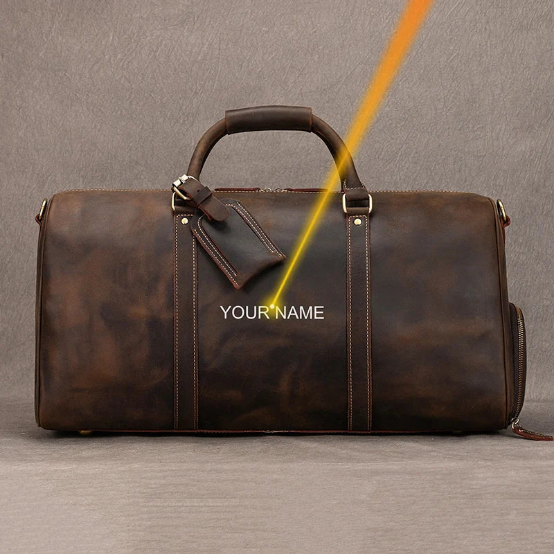Vintage Leather Travel Duffle Bag – 100% Genuine Cowhide with Laptop Compartment
