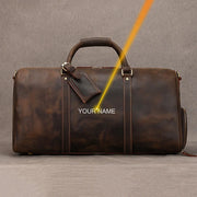 Vintage Leather Travel Duffle Bag – 100% Genuine Cowhide with Laptop Compartment