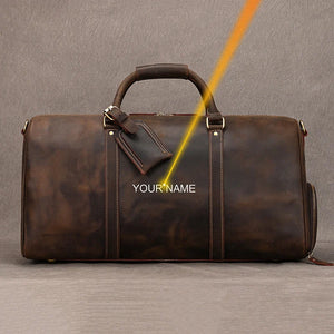Vintage Leather Travel Duffle – 100% Cowhide | Sac de Voyage en Cuir Véritable