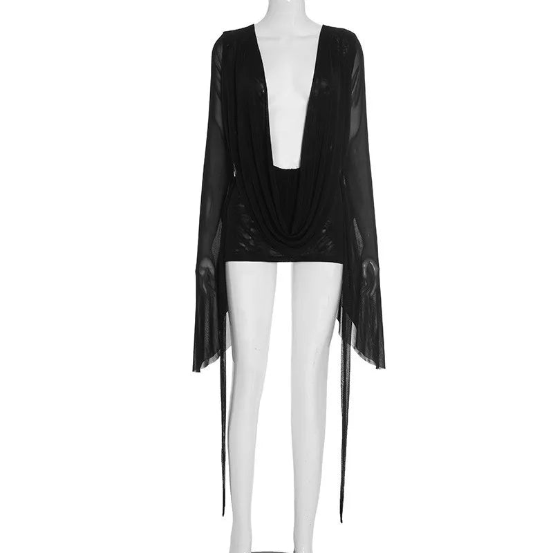 Off-Shoulder Mesh A-Line Wrap Swim Cover-Up | OWNLUXE