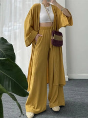 Longline Wide-Leg Pant Set - High Waist Two-Piece for Women