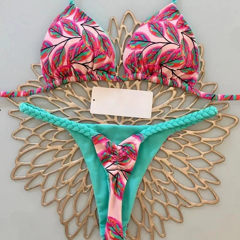Leopard Print Printed Thong Bikini Set | OWNLUXE