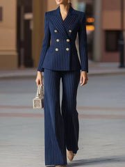Striped Double-Breasted Blazer & Pant Suit | OWNLUXE
