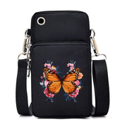 Mini Nylon Phone Crossbody Bag – Butterfly Print Neck Pouch with Zipper