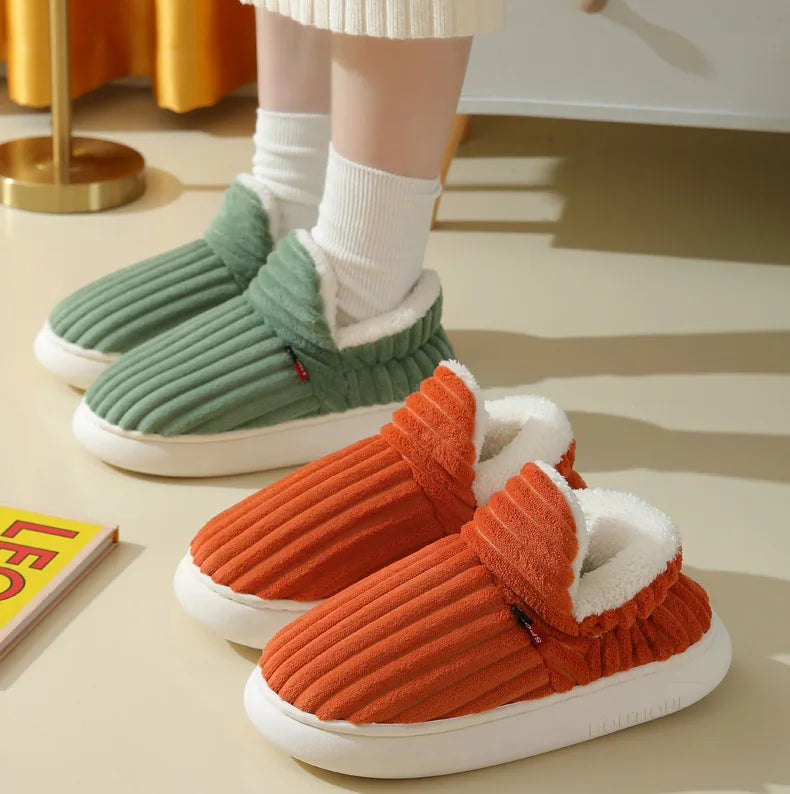 Evshine Winter Fur Plush Slippers – Soft Sole Home Shoes
