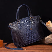 Crocodile Embossed Leather Handbag - Classic Shoulder Bag