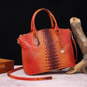 Crocodile Embossed Leather Handbag - Classic Shoulder Bag
