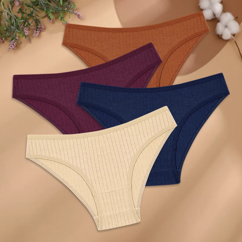 Women's Cotton Low-Rise Briefs 4-Pack | Stripes & Solids | OWNLUXE