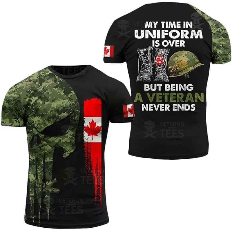 Canada Camouflage Men T Shirt ARMY VETERAN Combat Tops 3D Military Camo Canadian Soldiers T-shirt Beige Field Women Short Sleeve