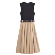 Pleated Sleeveless Knit Midi Dress | OWNLUXE