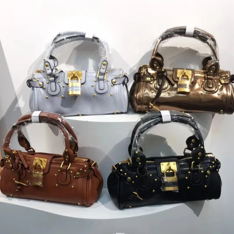 Vintage Lock Design Tote Bag Luxury Women's Handbag Underarm Bag Women's Large Boston Hobo Bag Fashion Texture Business Handbag