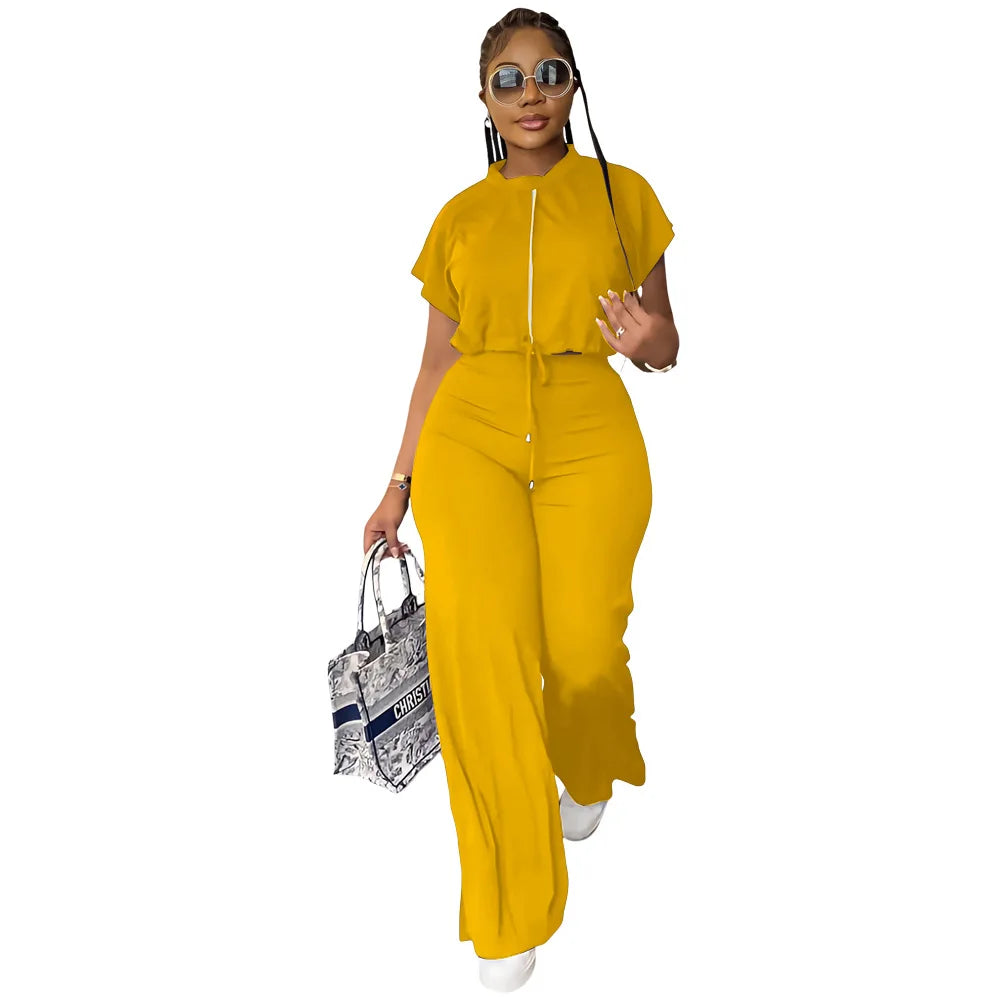 Women’s 2-Piece Lace-Up Top & Wide-Leg Pants Office Set