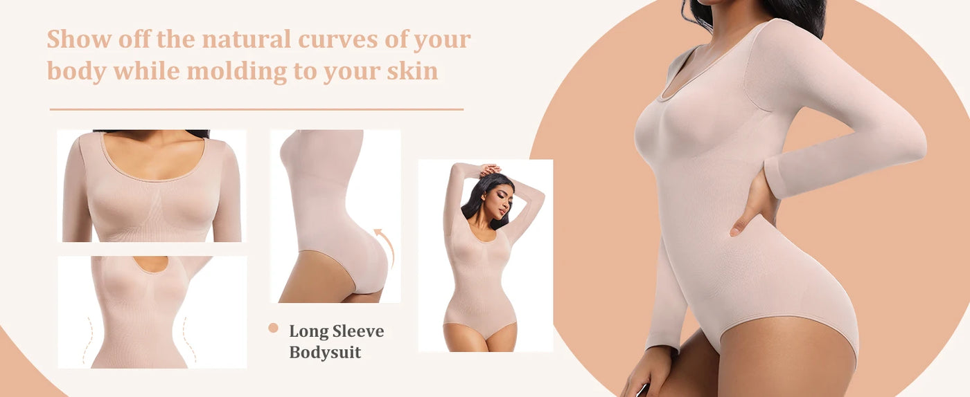 Thong Shapewear Bodysuit Long Sleeve Seamless Waist Shaper