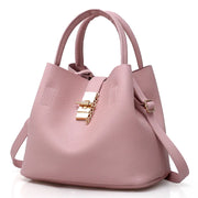 Large Capacity PU Leather Bucket Bag – Structured Shoulder Handbag with Hasp Closure