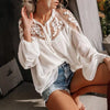 Lace V-Neck Long-Sleeve Patchwork Blouse | OWNLUXE