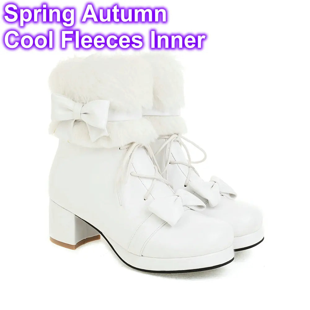 Vintage Lolita Ankle Boots – Warm Plush Lined Women's Style