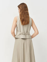 FSLE Old Money Style V-neck Vest for Women Summer 2026 New Style Hemp Skirt Sets Vintage Streetwear Simple