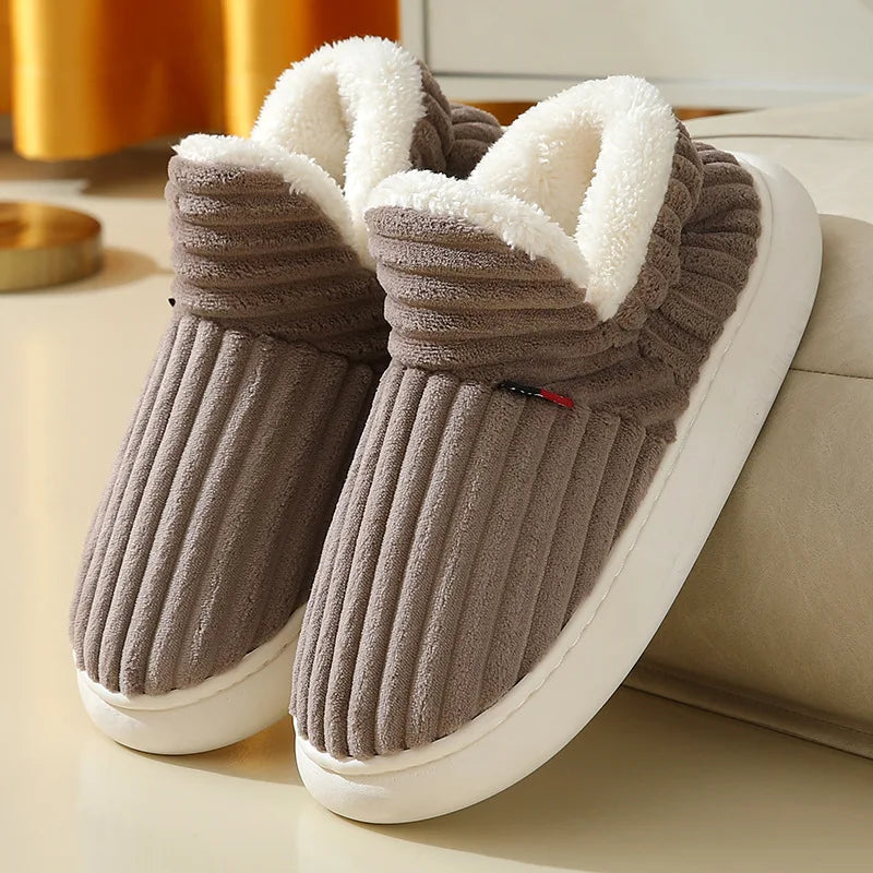 Evshine Winter Fur Plush Slippers – Soft Sole Home Shoes