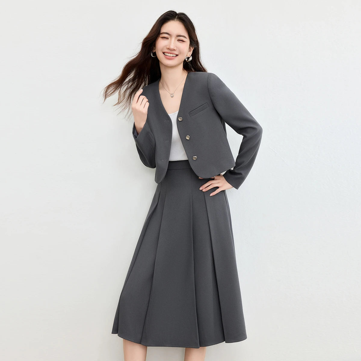 Women's Grey Skirt Jacket | OWNLUXE