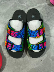 Women’s Buckle Slide Sandals – Lightweight Mixed Color Flats