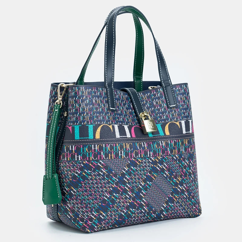 CH Luxury Brand Tote Bag - Italian Letter Print with Lock Design
