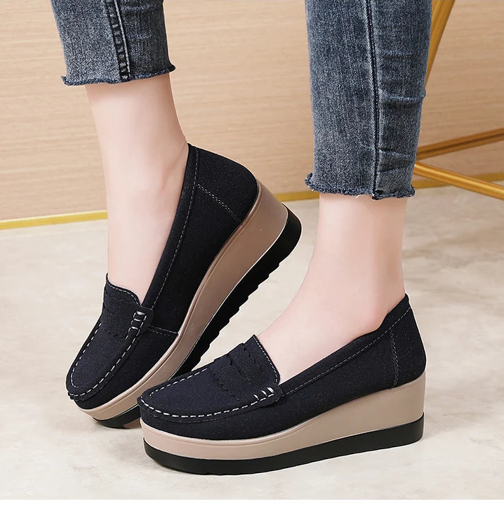 Women's Suede Platform Loafers - Slip-on Flats | OWNLUXE