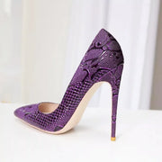 Purple Crocodile Embossed Stiletto Pumps – Pointed Toe Heels