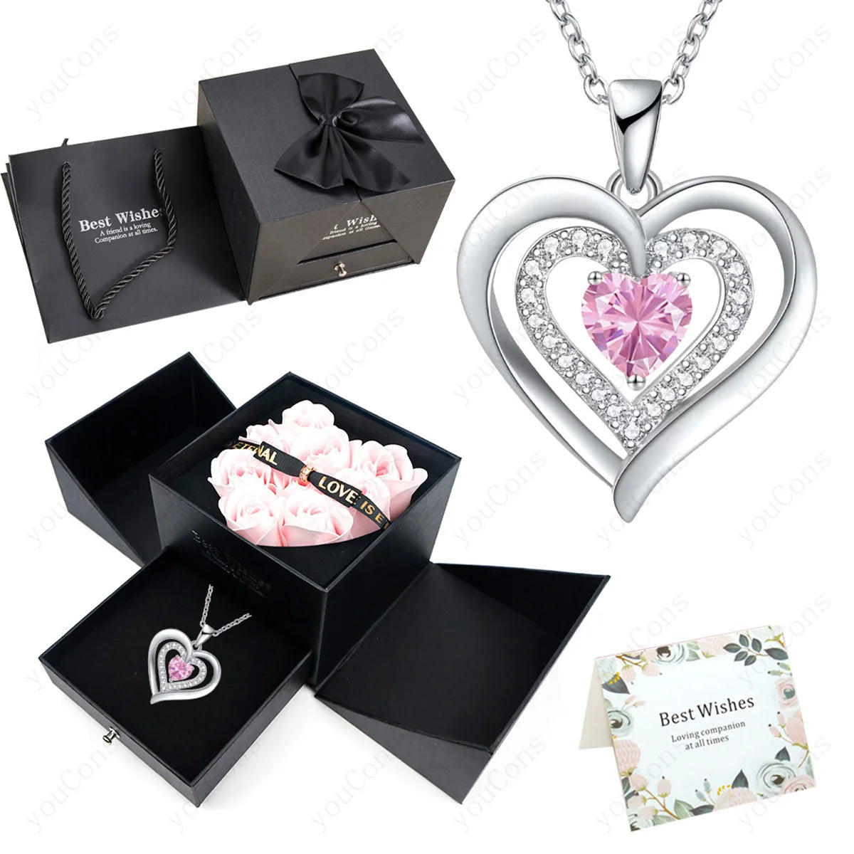 Heart Zircon Pendant Necklace – Comes in Rose Bow Gift Box | OWNLUXE