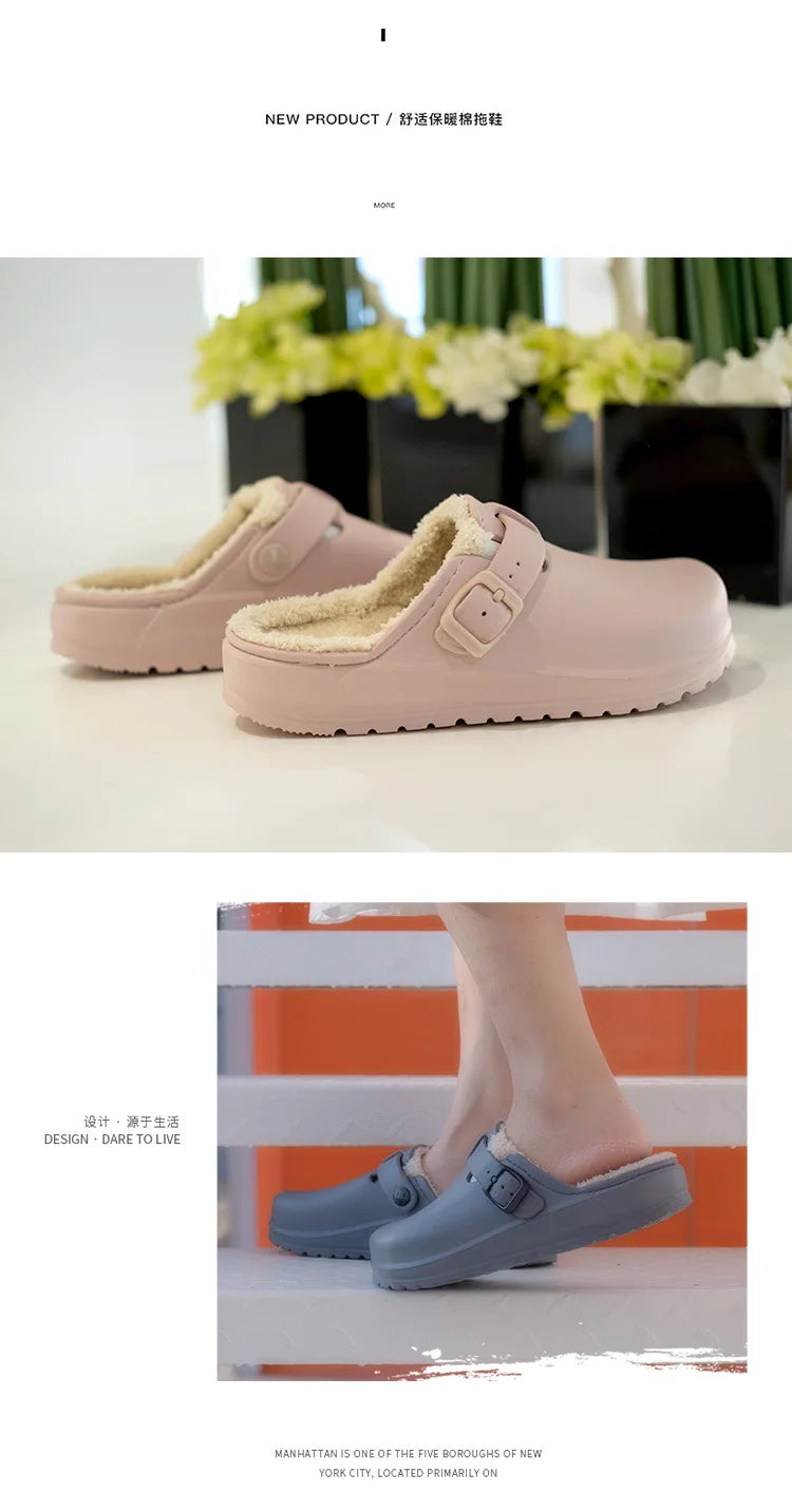 Women’s Winter Clogs Cotton-Lined Slip-On Garden Mules