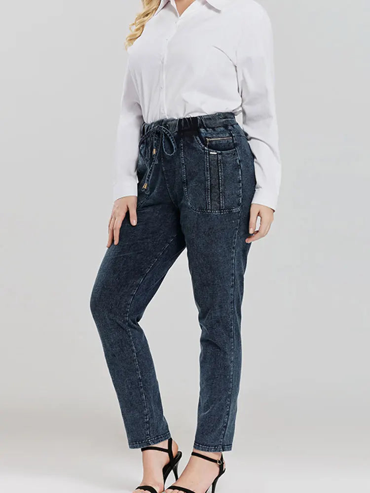 Women's Plus Size High Waist Jeans - Slim Fit Stretch Denim Pants