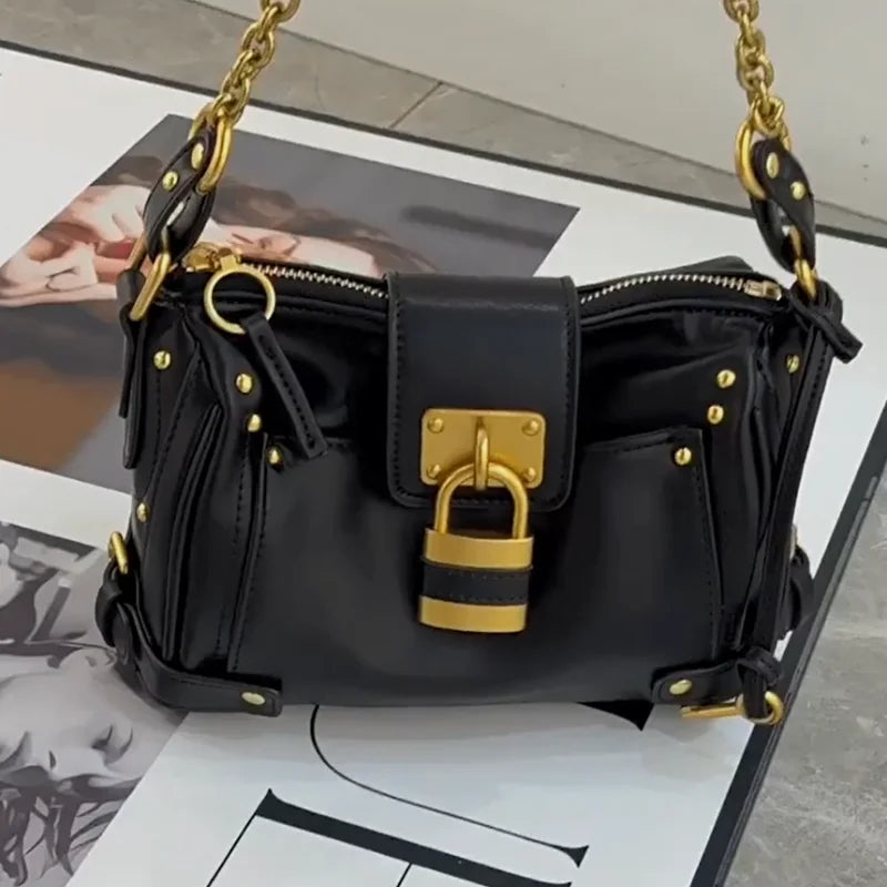 Vintage Lock Design Tote Bag Luxury Women's Handbag Underarm Bag Women's Large Boston Hobo Bag Fashion Texture Business Handbag