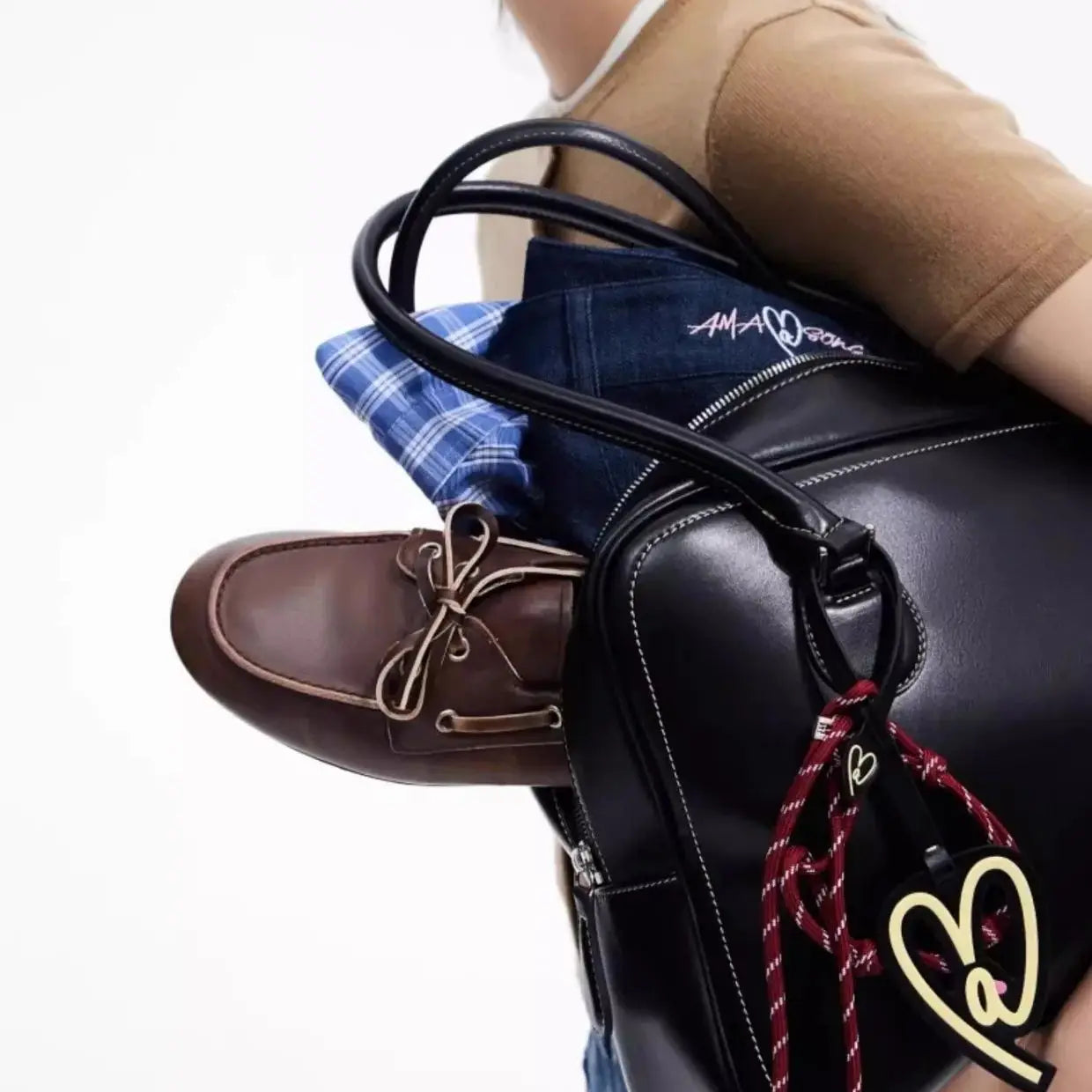 Large Capacity Soft Leather Tote Bag - Heart-Shaped Crossbody Handbag | OWNLUXE