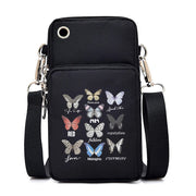 Mini Nylon Phone Crossbody Bag – Butterfly Print Neck Pouch with Zipper
