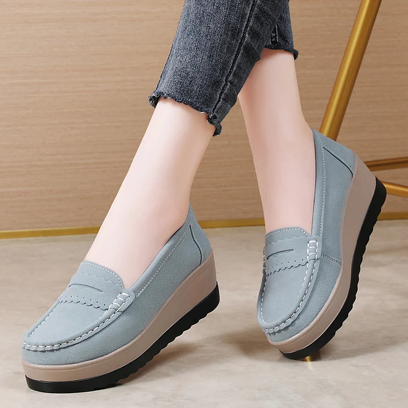 Women's Suede Platform Loafers - Slip-on Flats | OWNLUXE