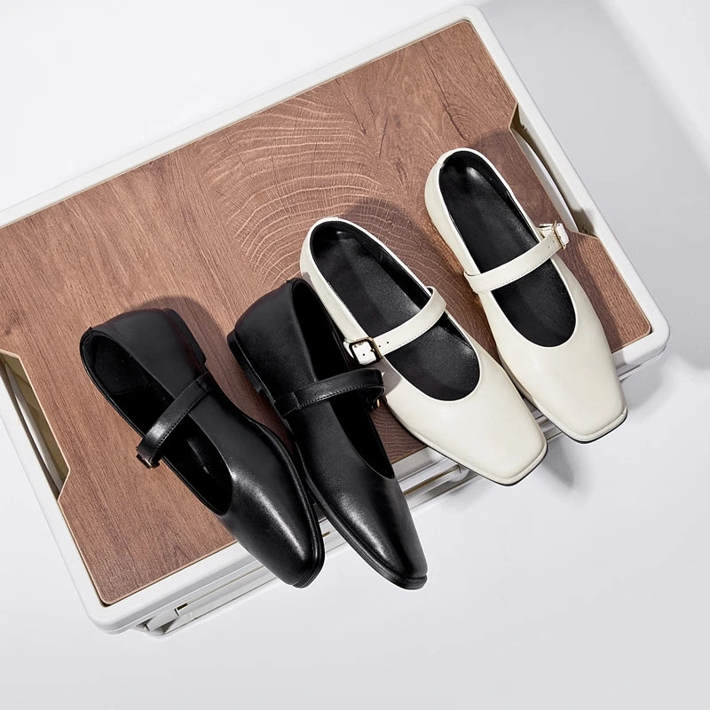 Women's Square Toe Leather Flats – Shop at OWNLUXE