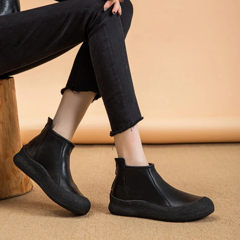 Women's Round Toe Leather Retro Boots – Shop at OWNLUXE
