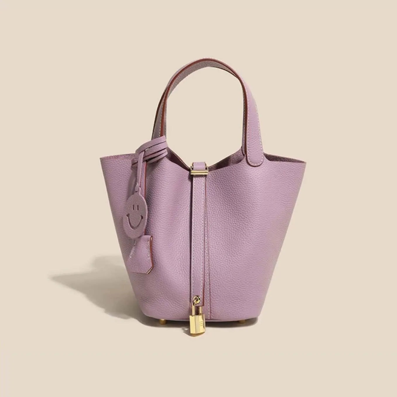 Genuine Cowhide Leather Bucket Bag - Fashion Lock Handbag with Phone Pocket | OWNLUXE
