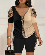 Load image into Gallery viewer, Fashion Hollow Out T-Shirt Shorts Two Piece Set Summer Casual | OWNLUXE
