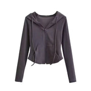 Cropped Hooded Zip-Up Long-Sleeve Jacket | OWNLUXE