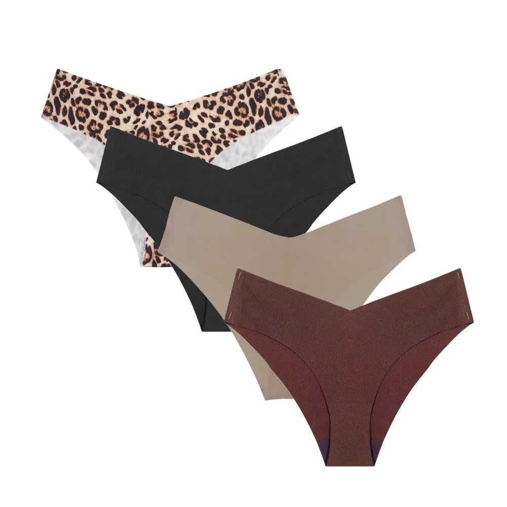 Women's Ice Silk Seamless Bikini Briefs 4-Pack | Leopard Print | OWNLUXE
