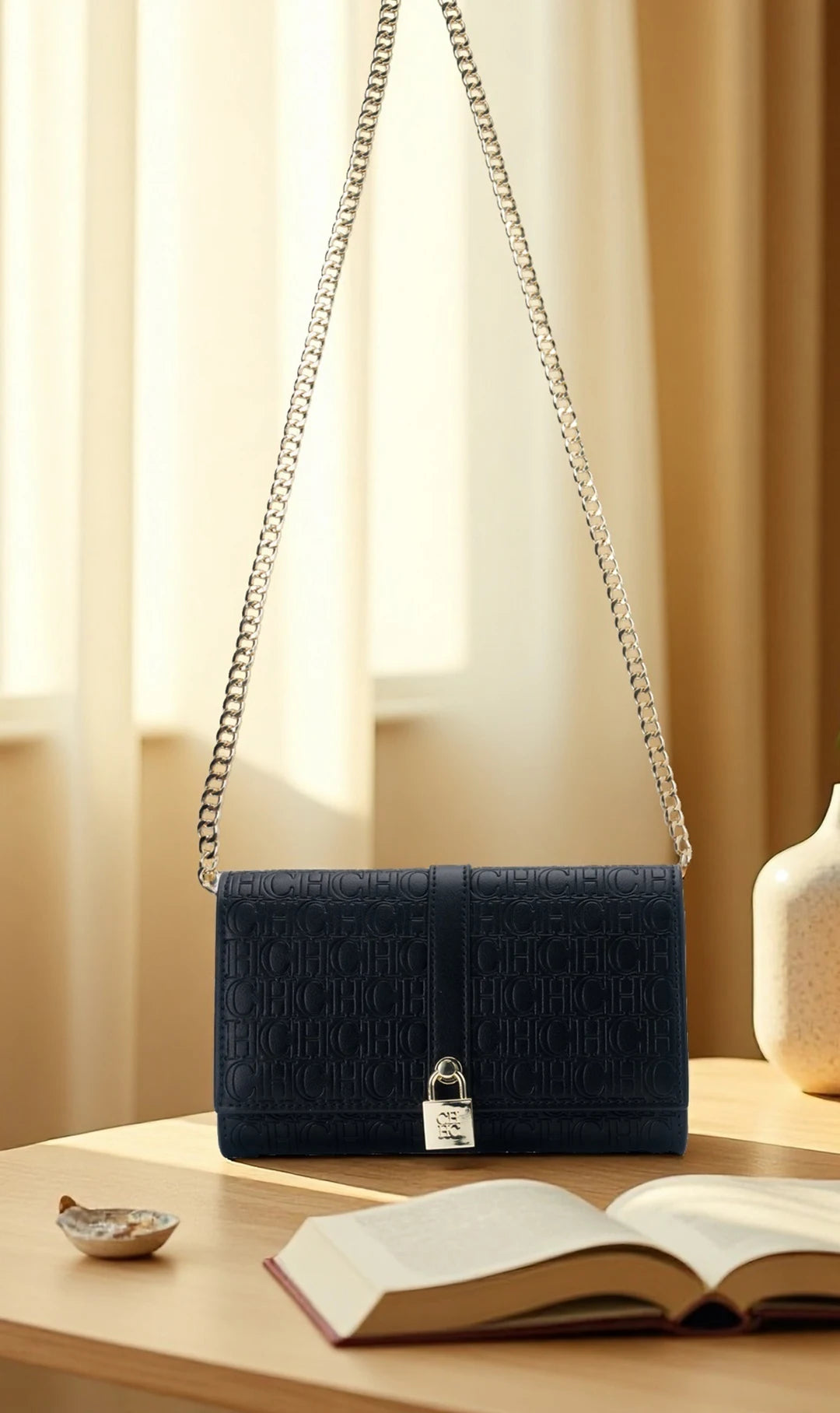 CH Chain Bag - 2025 Monogram Print Shoulder Bag with Lock
