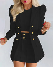 Women's Elegant Plaid Print Blazers Skirt Two Piece Set Notched Long Sleeve | OWNLUXE