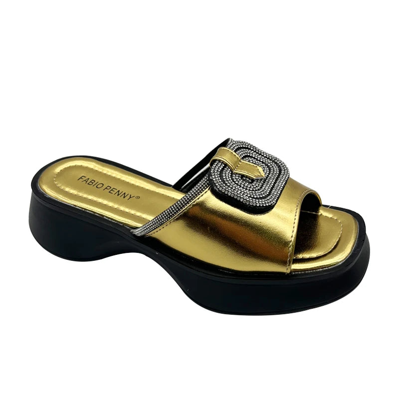 Women’s Mid Heel Slide Sandals – Cushioned Mixed-Color