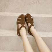 Women's Leather Retro Sandals Flat – Shop at OWNLUXE