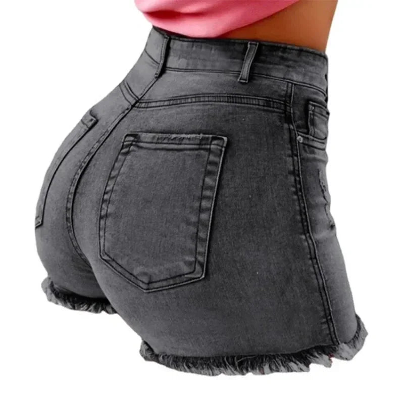 High-Waisted Patchwork Denim Shorts – Casual Summer Essential